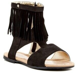 Stuart Weitzman Camia Fringe Black Sandal Size 5